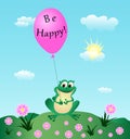 A Happy Frog With a Pink Balloon